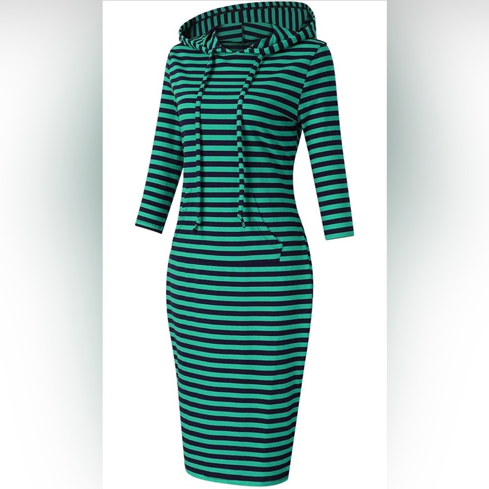 Missky Striped Hoodie Dress with 3/4 length sleeves